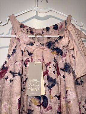 Pink Floral Tie-Shoulder Italian Linen Shift Dress